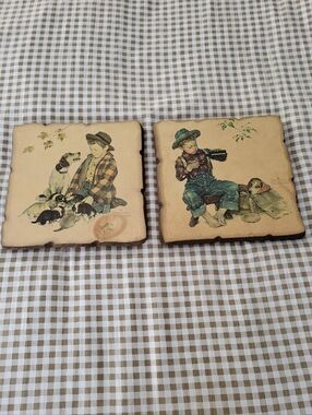 Set Of Two Vintage Norman Rockwell "Boy and Dog" Wooden Art Prints